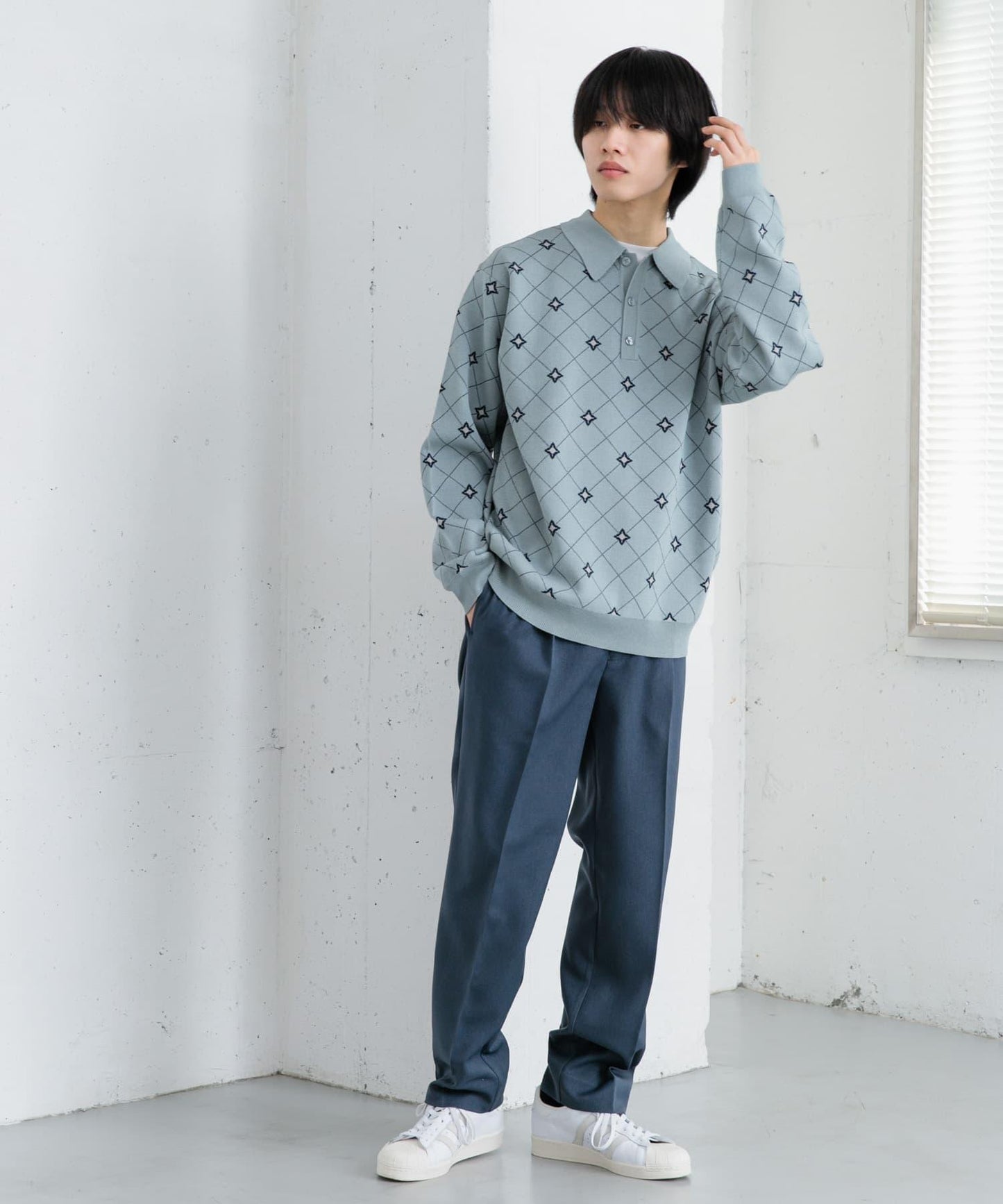 花卉提花針織POLO衫