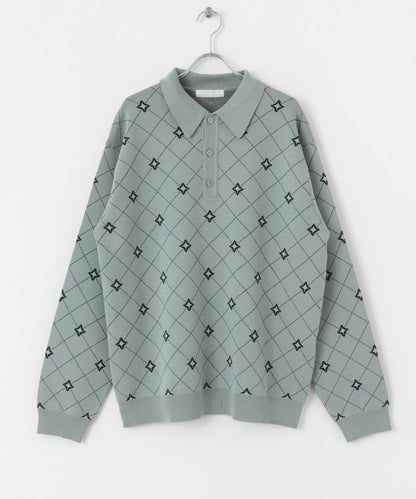 花卉提花針織POLO衫