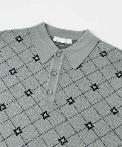 花卉提花針織POLO衫