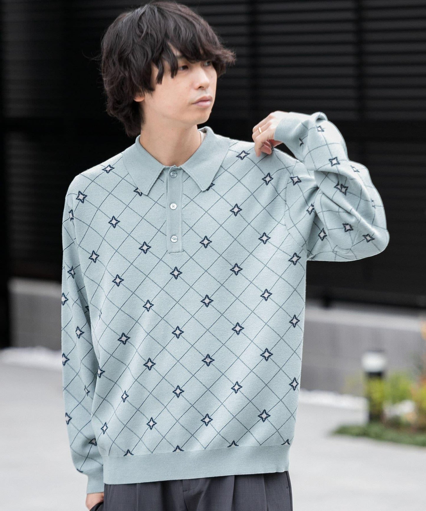 花卉提花針織POLO衫