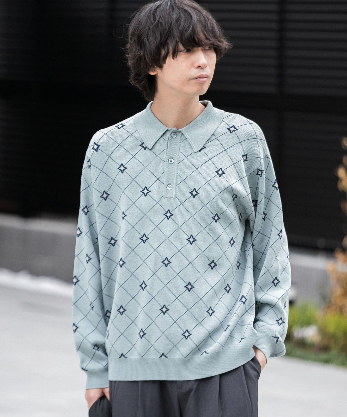 花卉提花針織POLO衫