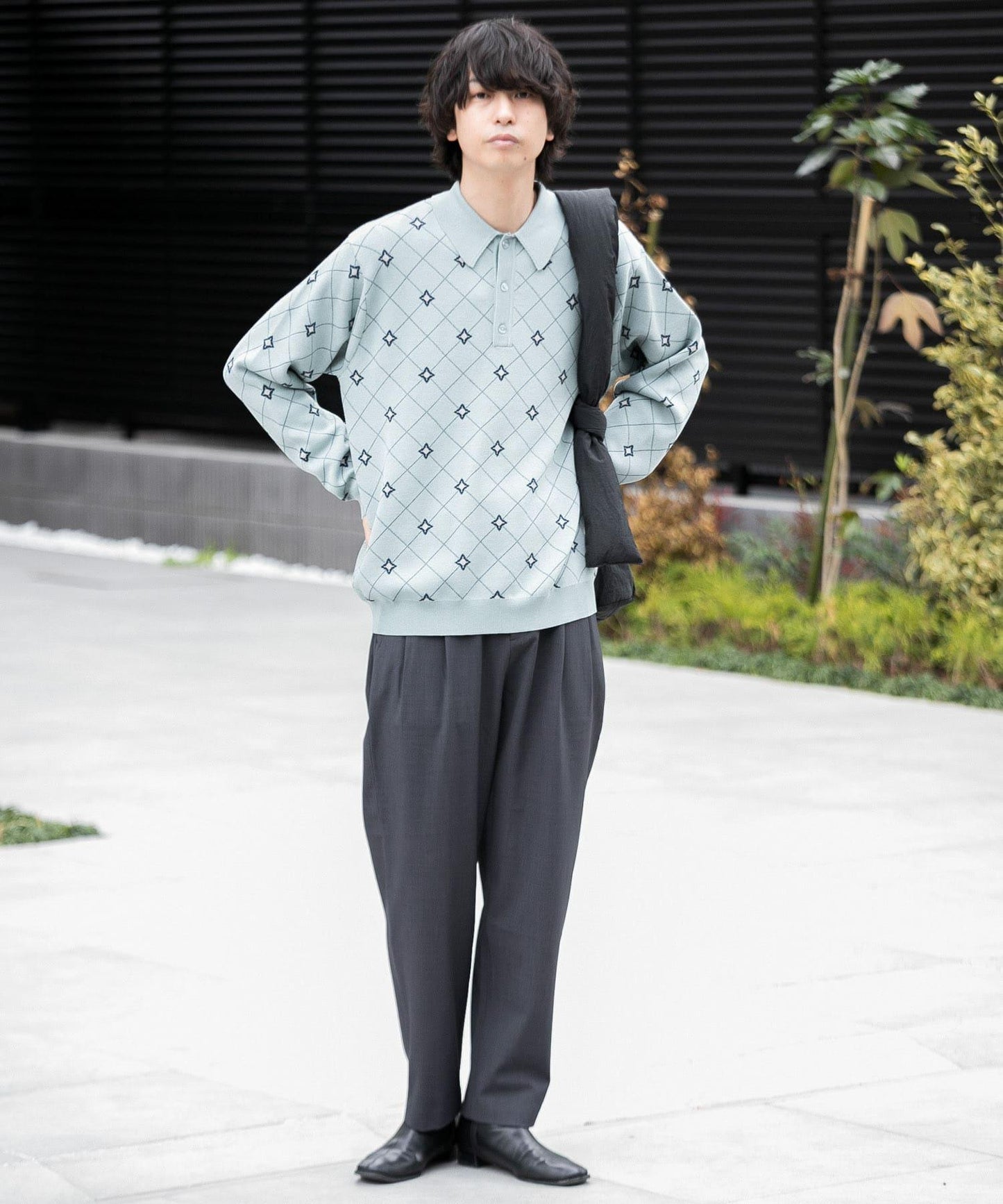 花卉提花針織POLO衫