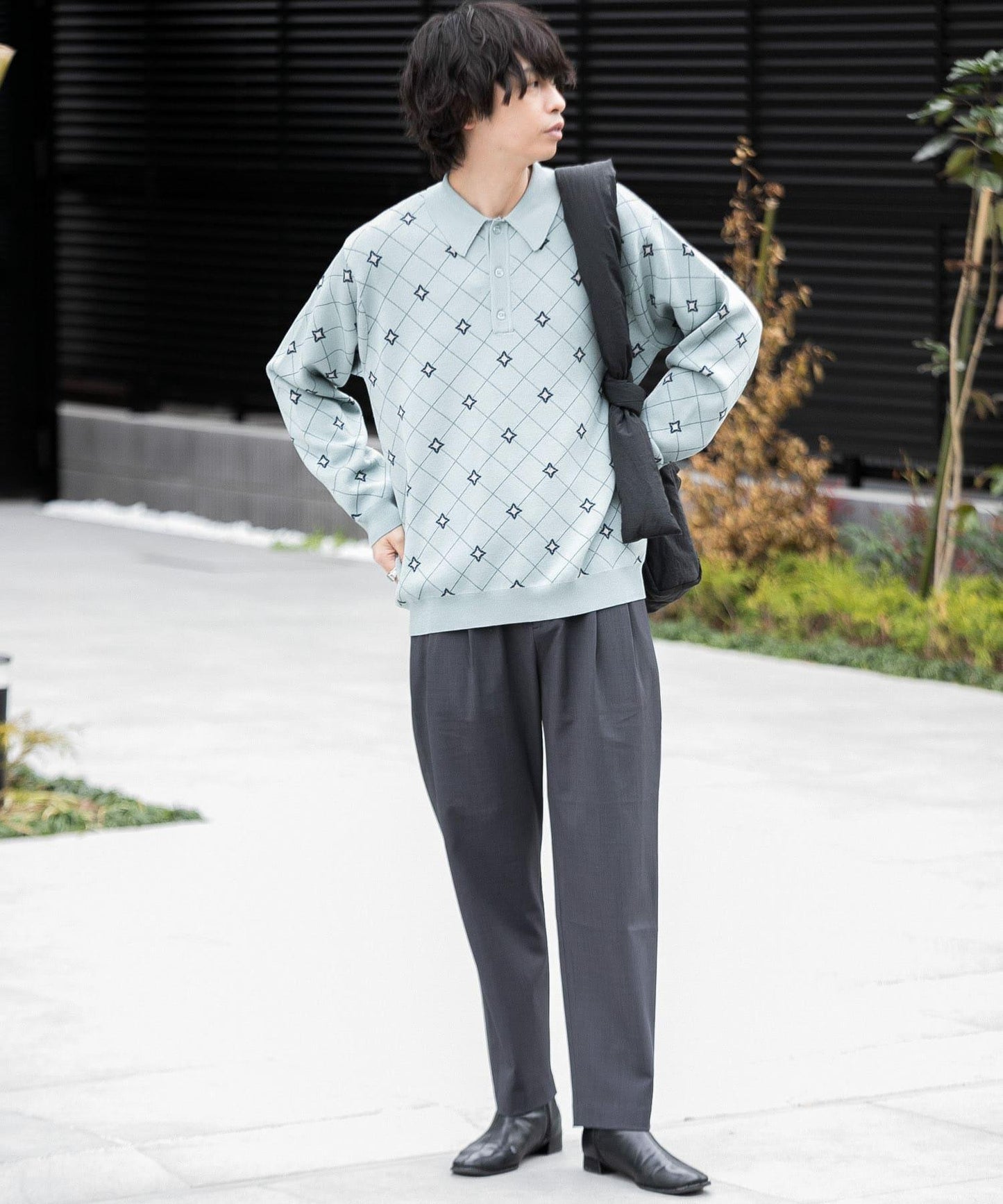 花卉提花針織POLO衫