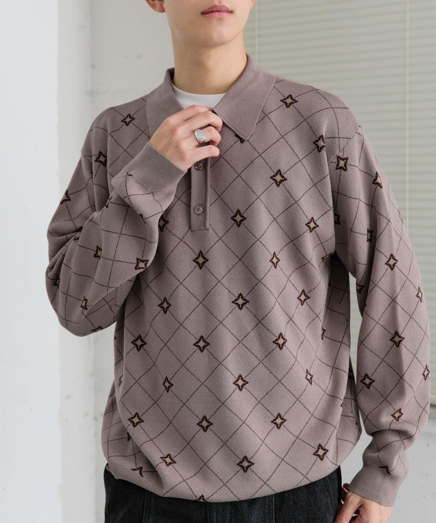 花卉提花針織POLO衫