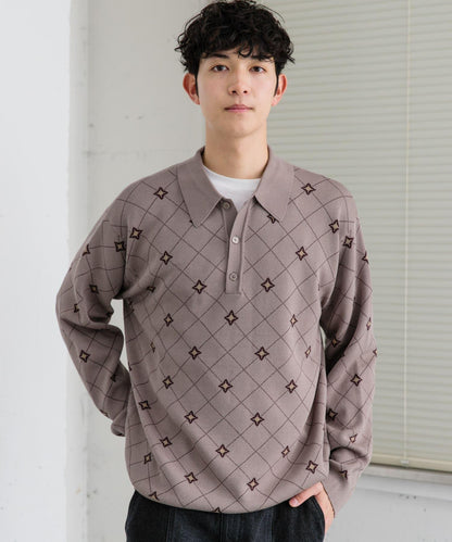 花卉提花針織POLO衫