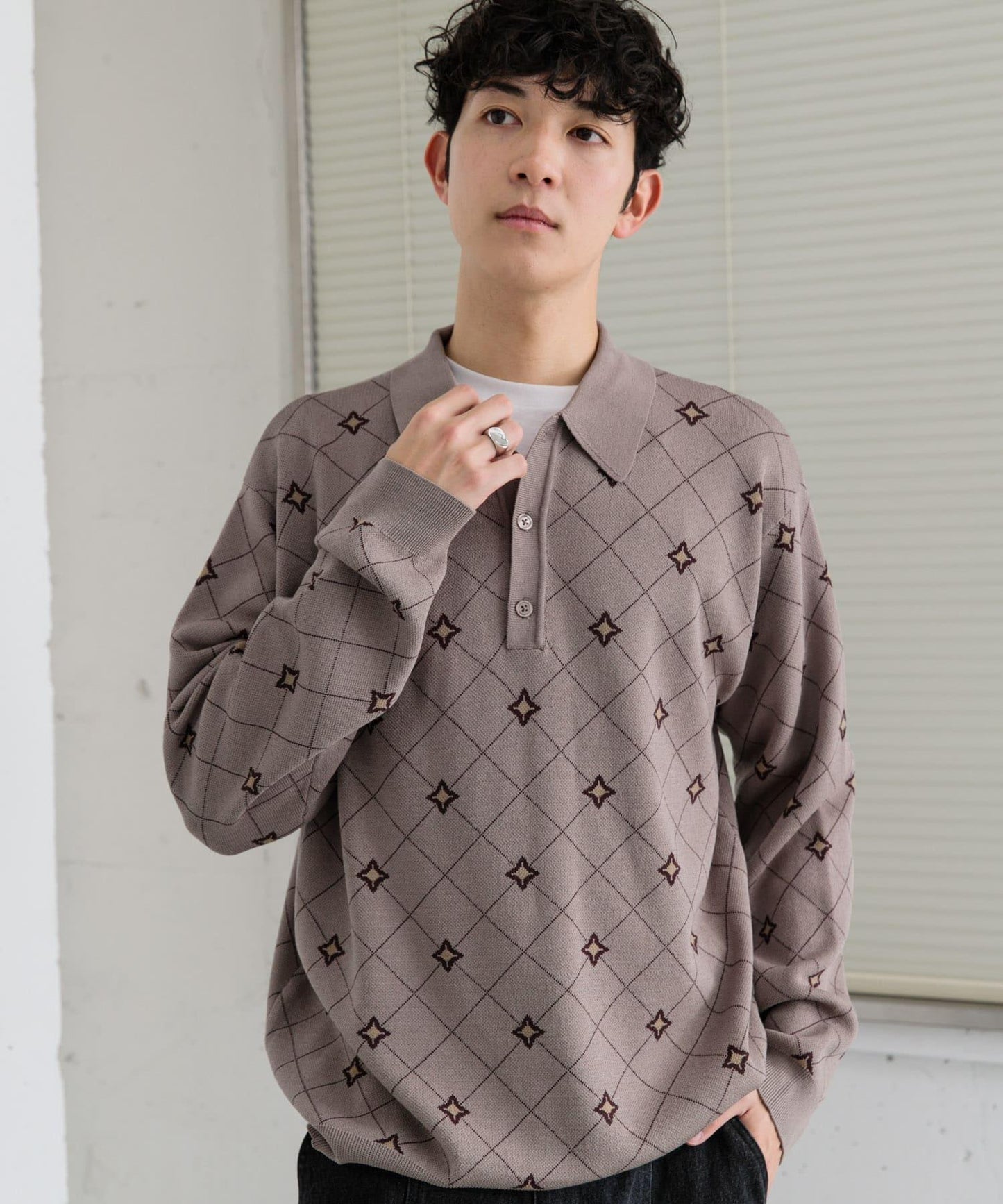 花卉提花針織POLO衫