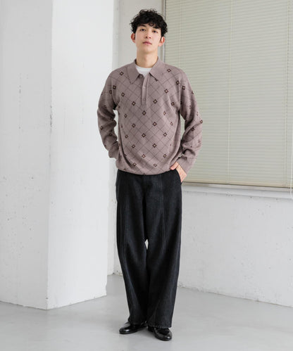 花卉提花針織POLO衫