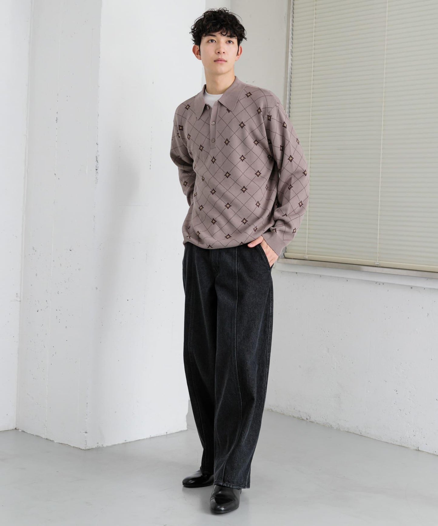 花卉提花針織POLO衫