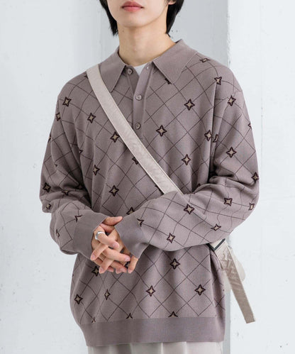 花卉提花針織POLO衫