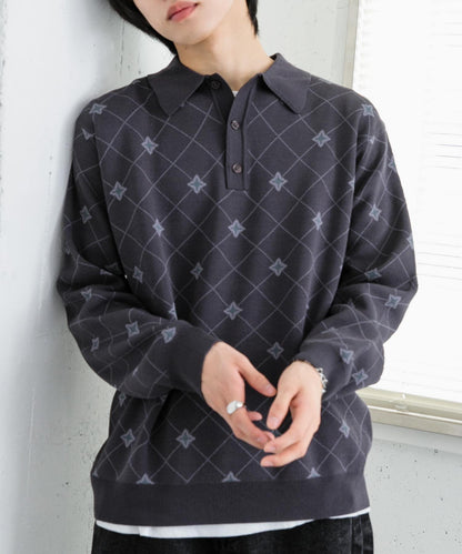 花卉提花針織POLO衫