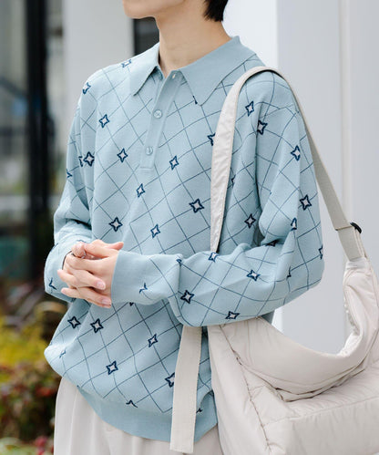 花卉提花針織POLO衫