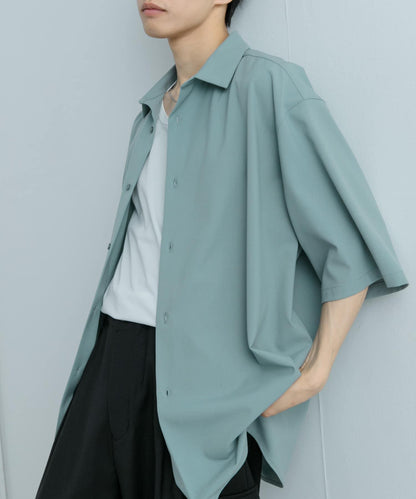 中性款超寬鬆五分袖襯衫