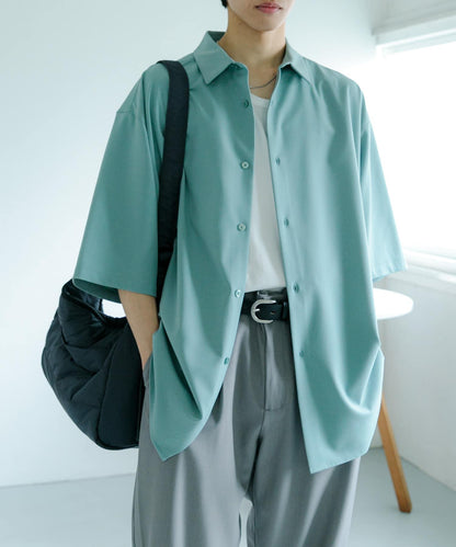 中性款超寬鬆五分袖襯衫
