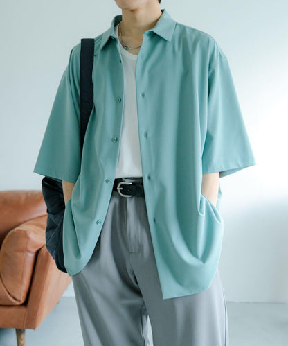 中性款超寬鬆五分袖襯衫