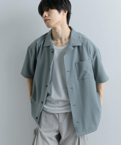 中性款開領寬鬆襯衫（五分袖）