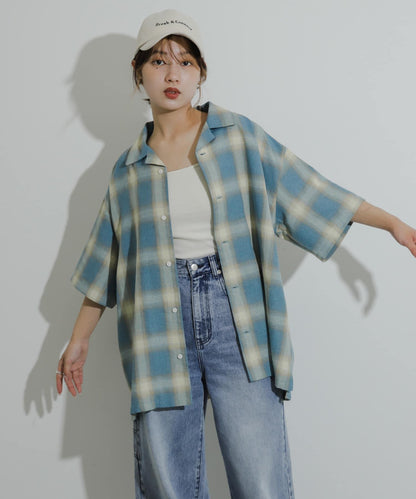 有S碼 男女同款漸變格紋開領襯衫