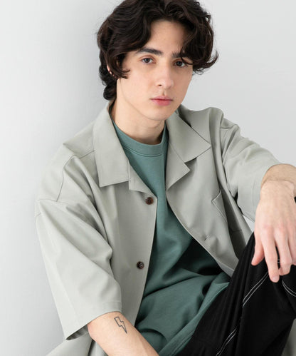 中性款開領寬鬆襯衫（五分袖）