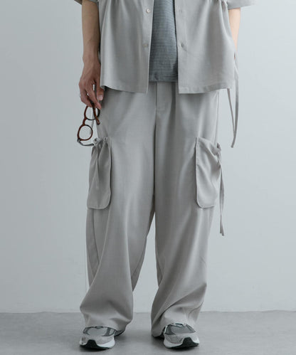 「套裝可搭配」亞麻感側袋寬鬆長褲