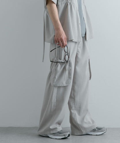 「套裝可搭配」亞麻感側袋寬鬆長褲