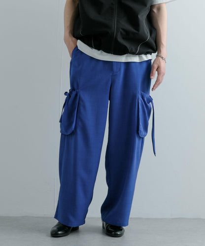 「套裝可搭配」亞麻感側袋寬鬆長褲