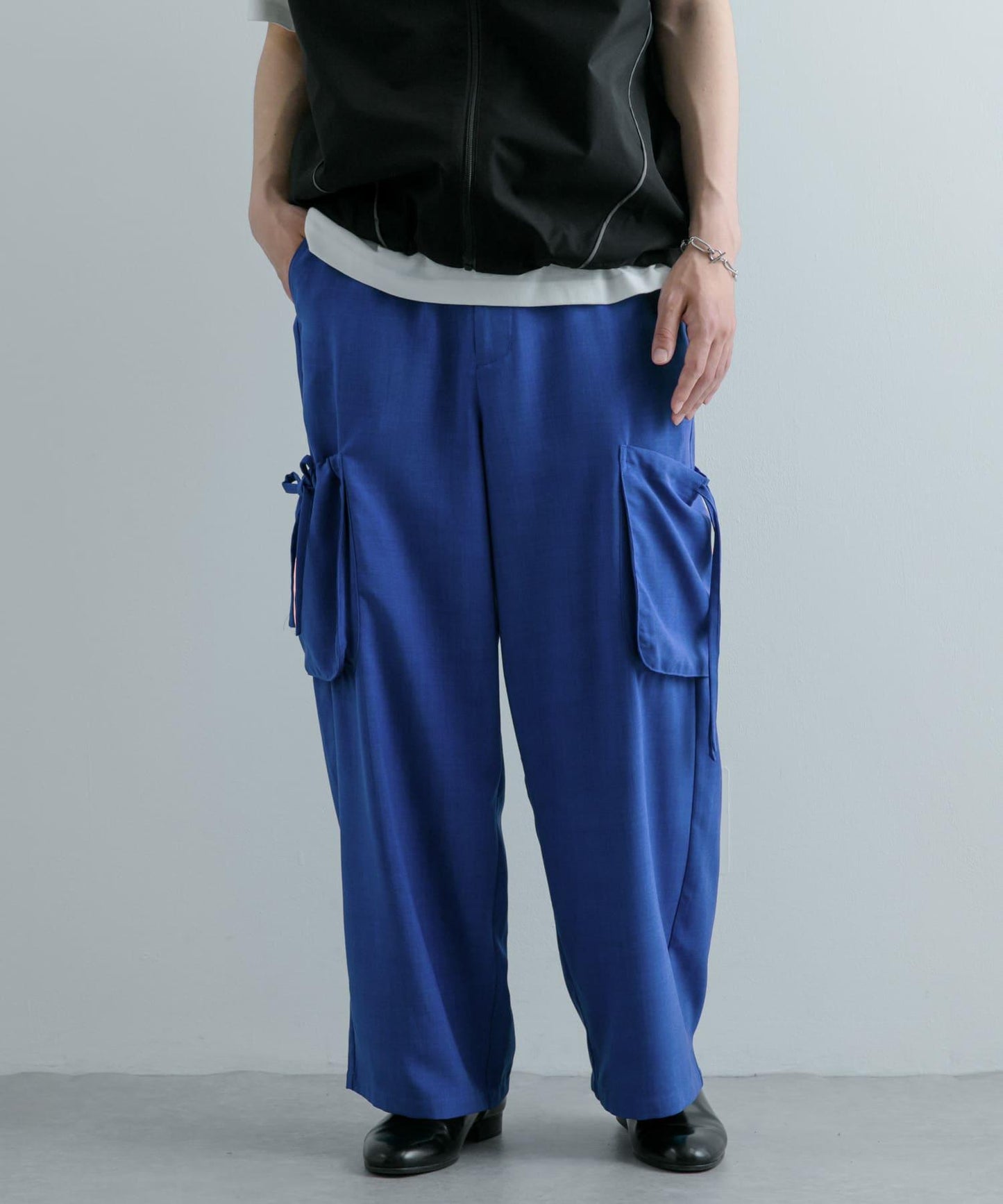 「套裝可搭配」亞麻感側袋寬鬆長褲