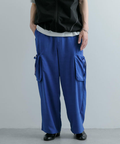 「套裝可搭配」亞麻感側袋寬鬆長褲