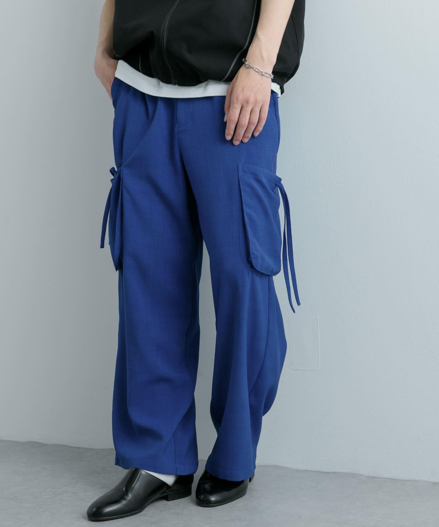 「套裝可搭配」亞麻感側袋寬鬆長褲