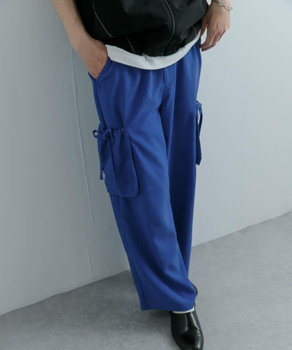 「套裝可搭配」亞麻感側袋寬鬆長褲