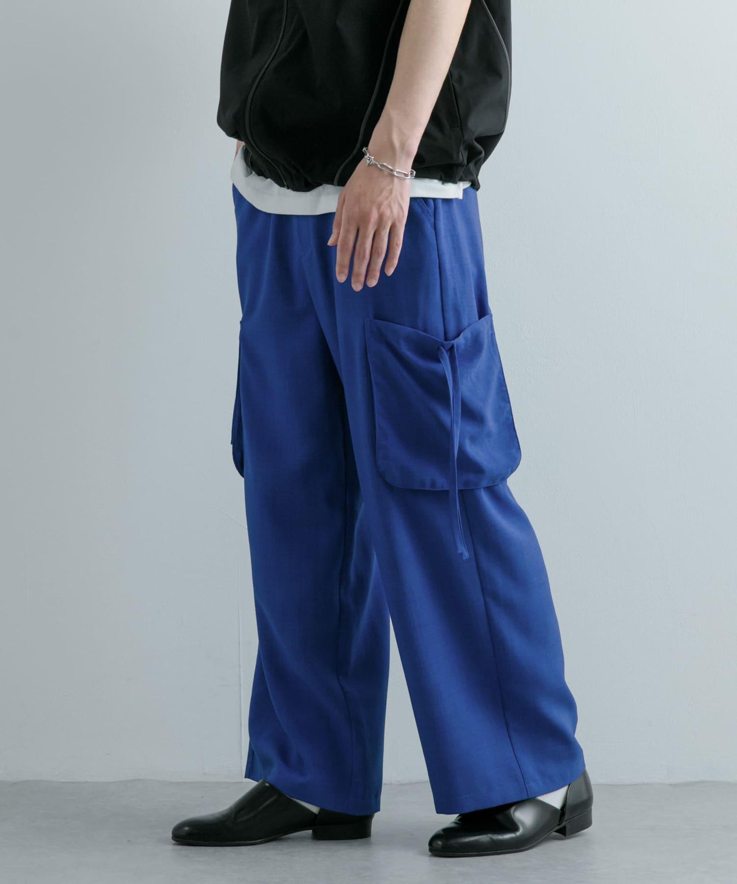 「套裝可搭配」亞麻感側袋寬鬆長褲