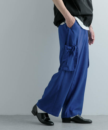 「套裝可搭配」亞麻感側袋寬鬆長褲