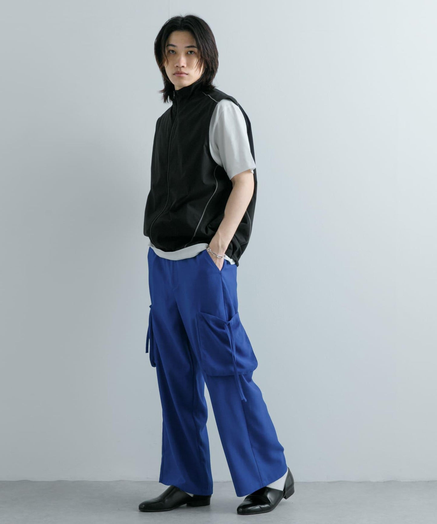 「套裝可搭配」亞麻感側袋寬鬆長褲