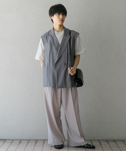 單褶細條紋寬鬆西裝褲