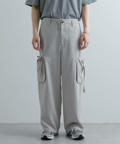 「套裝可搭配」亞麻感側袋寬鬆長褲