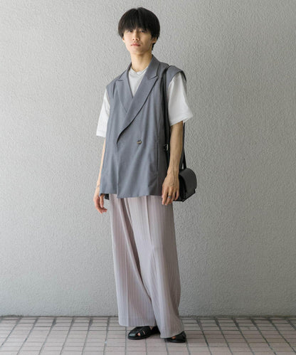 單褶細條紋寬鬆西裝褲