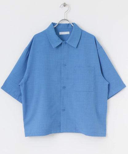 「易護理/套裝搭配/男女同款」亞麻感寬鬆五分袖襯衫