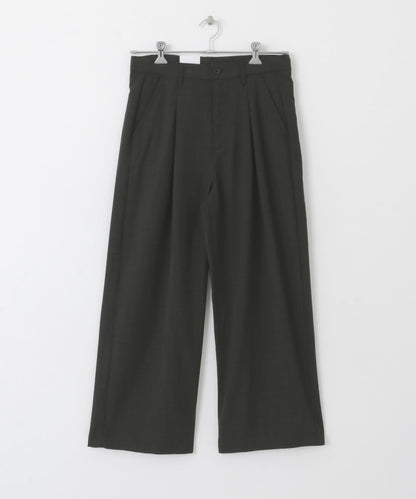 「易護理/套裝搭配」亞麻感褶皺寬腿褲