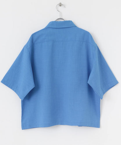 「易護理/套裝搭配/男女同款」亞麻感寬鬆五分袖襯衫