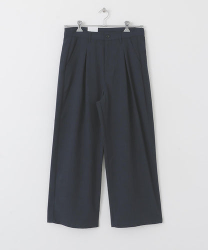 「易護理/套裝搭配」亞麻感褶皺寬腿褲