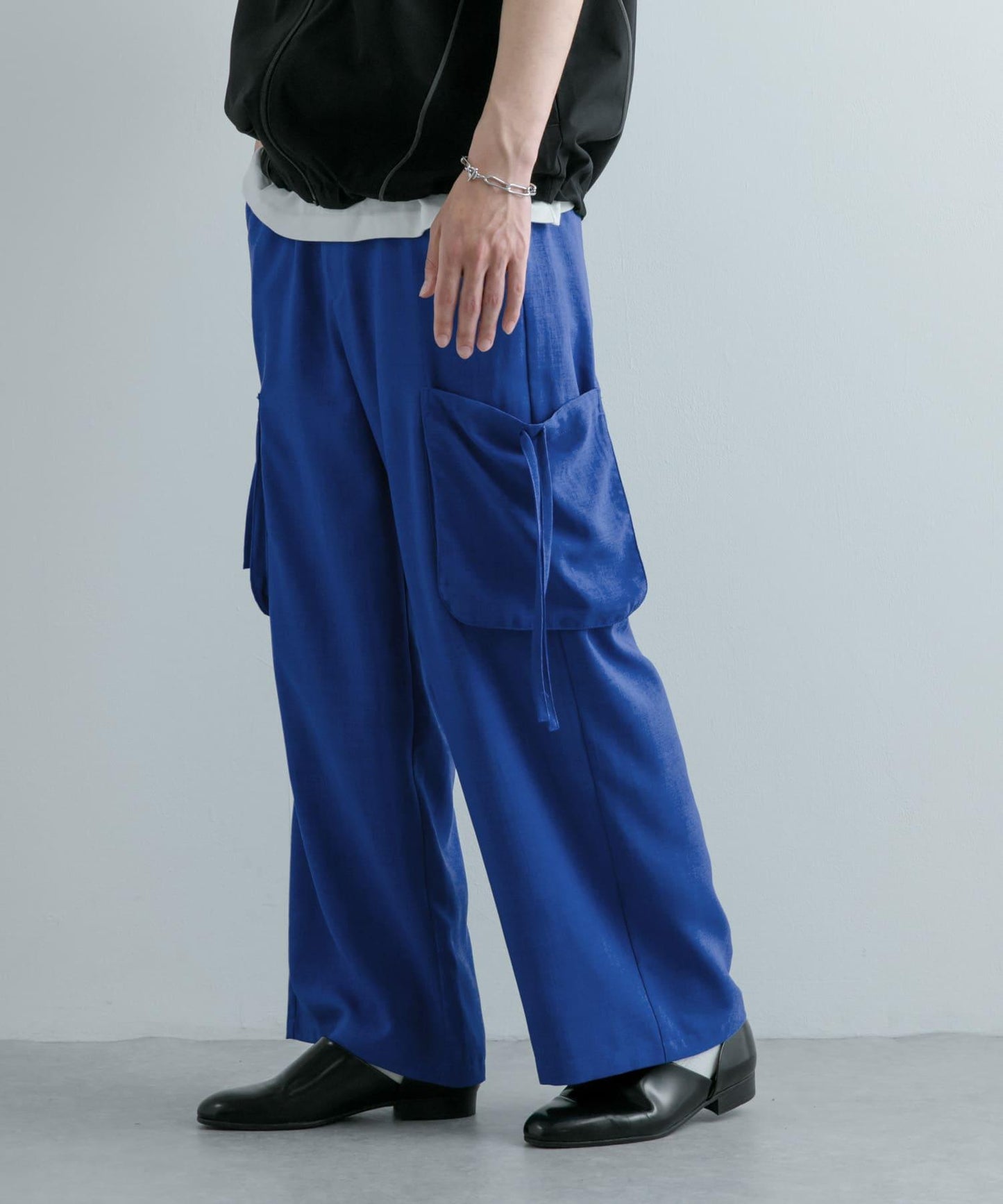 「套裝可搭配」亞麻感側袋寬鬆長褲