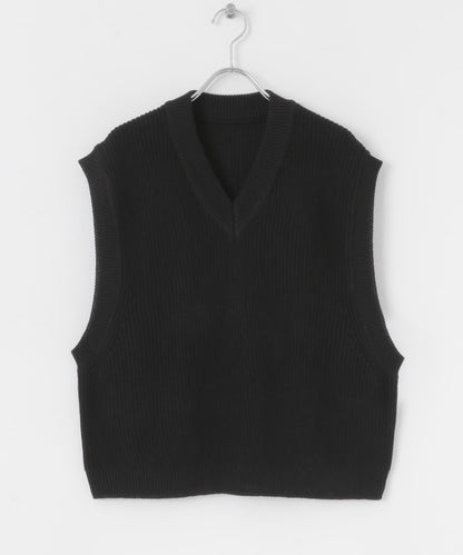 亞麻微短針織背心