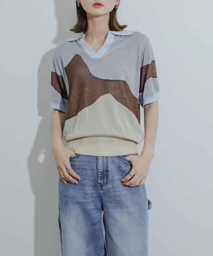 漸變提花透視針織衫