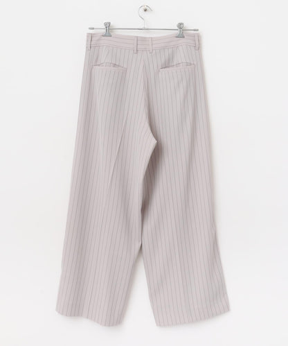 單褶細條紋寬鬆西裝褲
