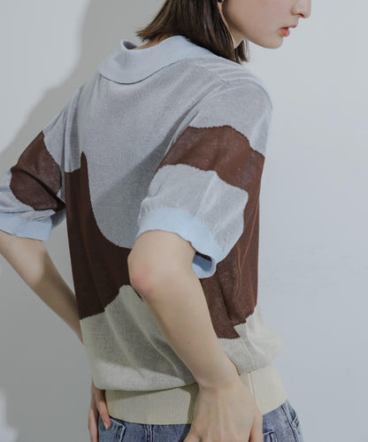 漸變提花透視針織衫