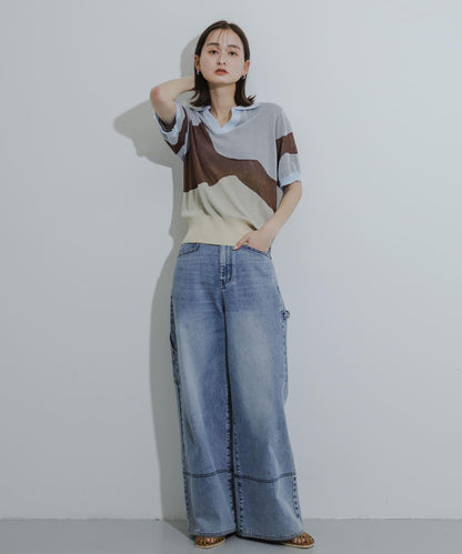 漸變提花透視針織衫