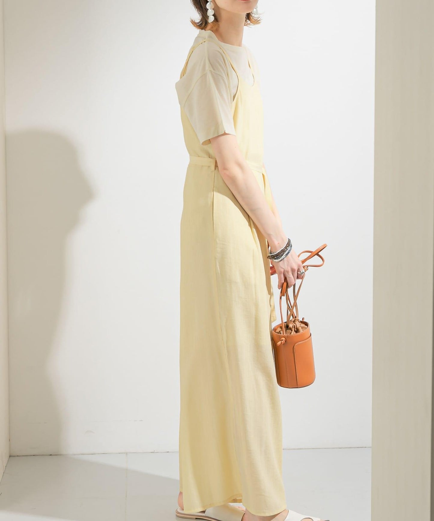 透視燈芯絨寬鬆吊帶連體褲