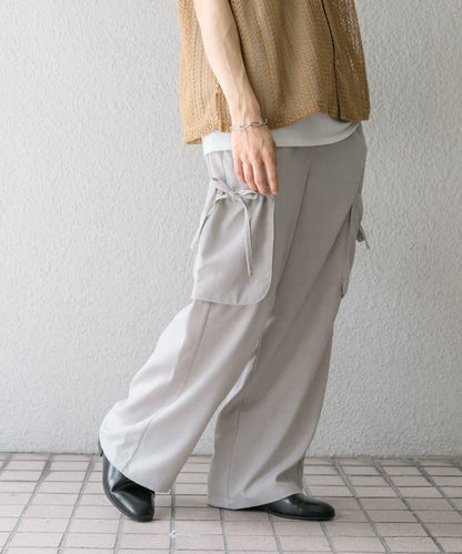 「套裝可搭配」亞麻感側袋寬鬆長褲