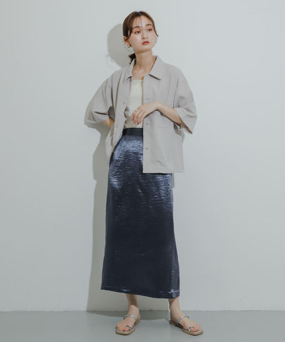 「易護理/套裝搭配/男女同款」亞麻感寬鬆五分袖襯衫