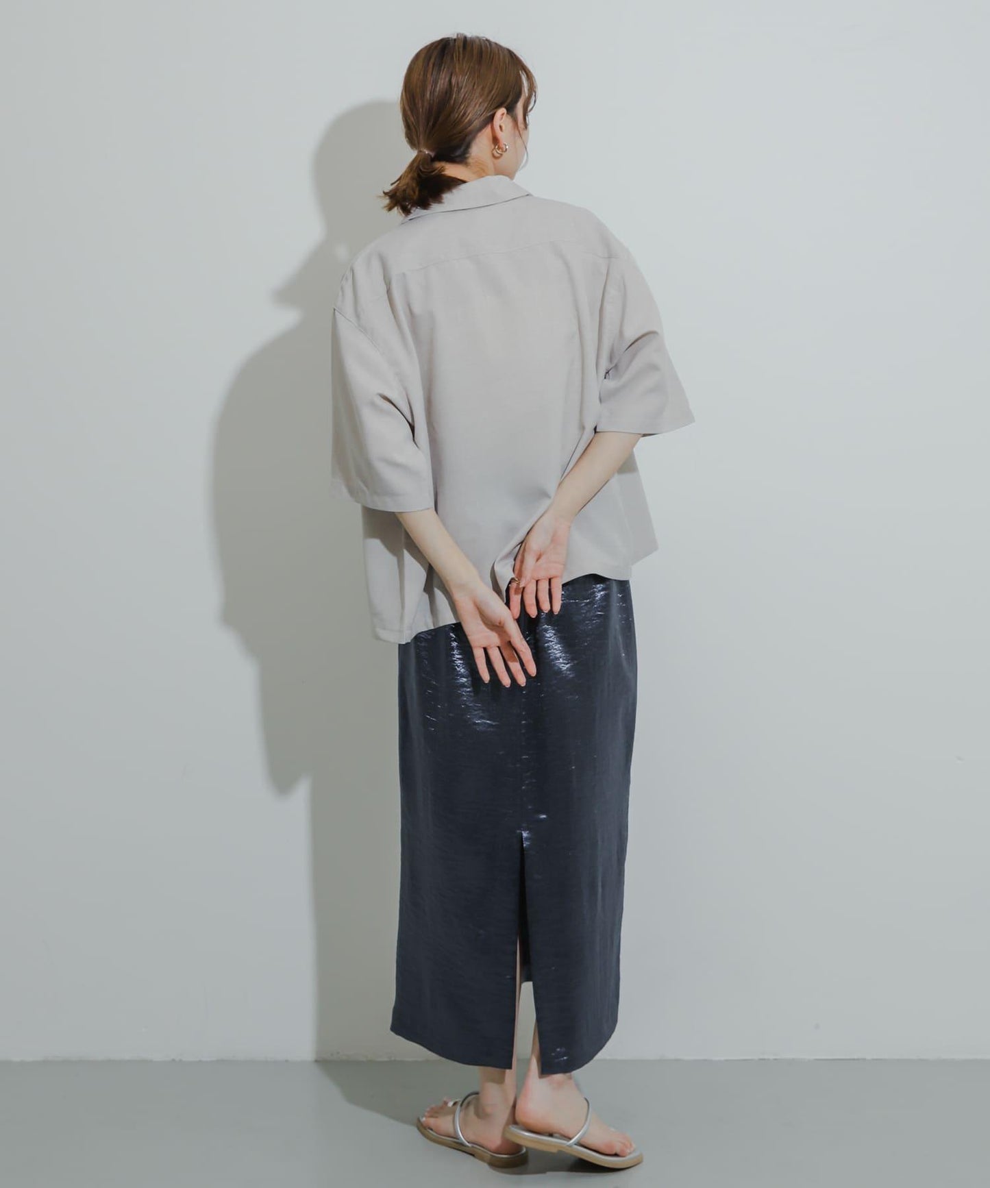 「易護理/套裝搭配/男女同款」亞麻感寬鬆五分袖襯衫