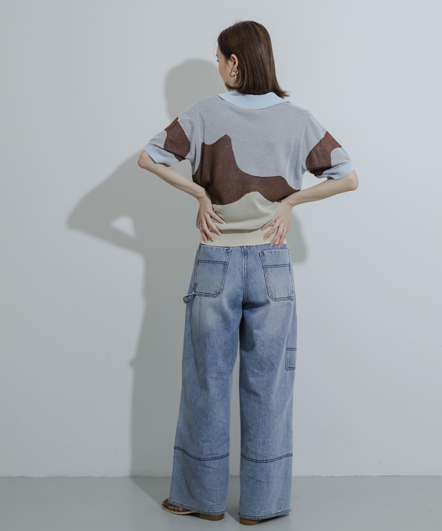 漸變提花透視針織衫