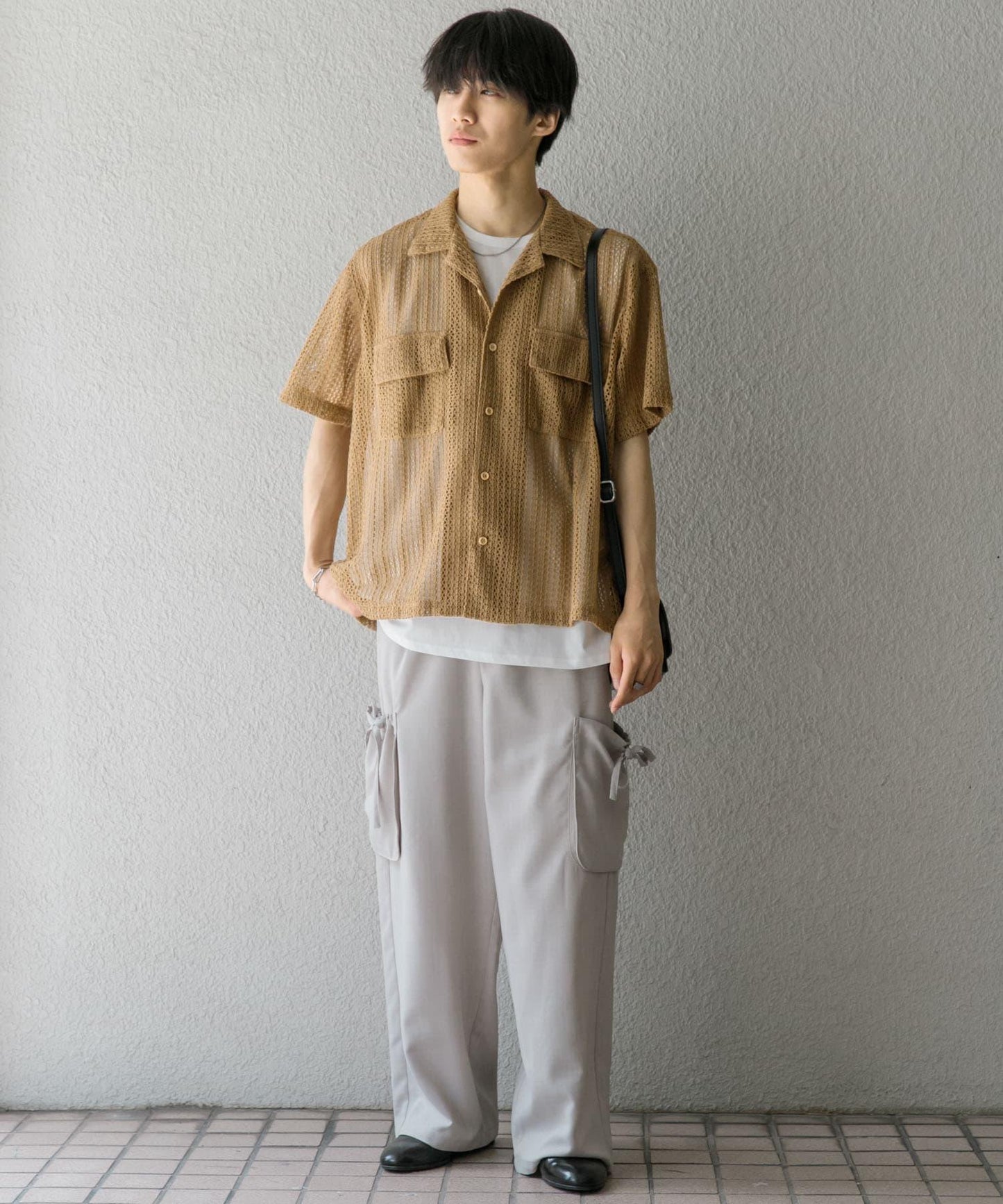 「套裝可搭配」亞麻感側袋寬鬆長褲